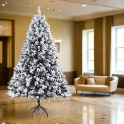 EVRE Snowy White Spruce Artificial Christmas Tree With Pine Cones & Berries 8ft With 1500 PVC Tips, Easy Build Hinged Branches & S