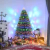 HOMCM 5 Feet Prelit Artificial Christmas Tree With Multi-Coloured Fiber Optic LED Light, Holiday Home Xmas Decoration, Green
