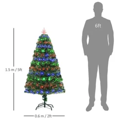 HOMCM 5 Feet Prelit Artificial Christmas Tree With Multi-Coloured Fiber Optic LED Light, Holiday Home Xmas Decoration, Green -Outlet Christmas Decor Store homcm 5 feet prelit artificial christmas tree with multi coloured fiber optic led light holiday home xmas decoration green5060348508762 03c MP