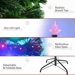 HOMCM 5 Feet Prelit Artificial Christmas Tree With Multi-Coloured Fiber Optic LED Light, Holiday Home Xmas Decoration, Green -Outlet Christmas Decor Store homcm 5 feet prelit artificial christmas tree with multi coloured fiber optic led light holiday home xmas decoration green5060348508762 06c MP