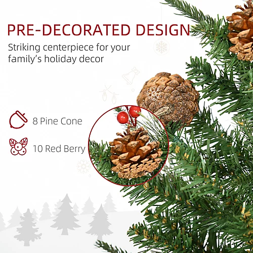 HOMCOM 2 Pieces Set 3 Ft Artificial Christmas Tree With 110 Realistic Branches, Pine Cones, Red Berries, Gold Pot 4 HOMCOM 2 Pieces Set 3 Ft Artificial Christmas Tree With 110 Realistic Branches, Pine Cones, Red Berries, Gold Pot - Image 4