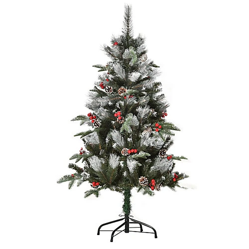 HOMCOM 4FT Artificial Snow Dipped Christmas Tree Xmas Pencil Tree Holiday Home Party Decoration With Foldable Feet Berries, Green 2 HOMCOM 4FT Artificial Snow Dipped Christmas Tree Xmas Pencil Tree Holiday Home Party Decoration With Foldable Feet Berries, Green - Image 2
