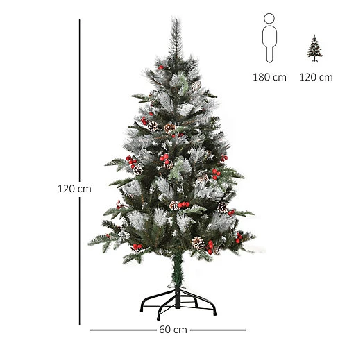 HOMCOM 4FT Artificial Snow Dipped Christmas Tree Xmas Pencil Tree Holiday Home Party Decoration With Foldable Feet Berries, Green 3 HOMCOM 4FT Artificial Snow Dipped Christmas Tree Xmas Pencil Tree Holiday Home Party Decoration With Foldable Feet Berries, Green - Image 3