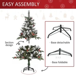 HOMCOM 4FT Artificial Snow Dipped Christmas Tree Xmas Pencil Tree Holiday Home Party Decoration With Foldable Feet Berries, Green 7 HOMCOM 4FT Artificial Snow Dipped Christmas Tree Xmas Pencil Tree Holiday Home Party Decoration With Foldable Feet Berries, Green -Outlet Christmas Decor Store homcom 4ft artificial snow dipped christmas tree xmas pencil tree holiday home party decoration with foldable feet berries green5056534520571 06c MP