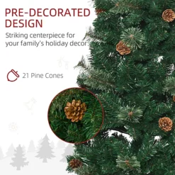 HOMCOM 5.5FT Tall Pencil Slim Artificial Christmas Tree With Realistic Branches, Tip Count And Pine Cones, Pine Needles Tree -Outlet Christmas Decor Store homcom 5 5ft tall pencil slim artificial christmas tree with realistic branches tip count and pine cones pine needles tree5056602901127 06c MP