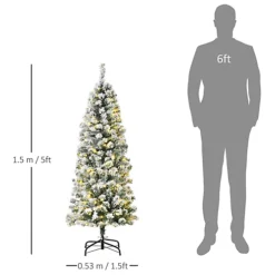 HOMCOM 5 Feet Prelit Artificial Snow Flocked Christmas Tree With Warm White LED Light, Holiday Home Xmas Decoration, Green White -Outlet Christmas Decor Store homcom 5 feet prelit artificial snow flocked christmas tree with warm white led light holiday home xmas decoration green white5056534523688 03c MP