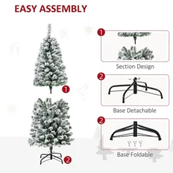 HOMCOM 5 Feet Prelit Artificial Snow Flocked Christmas Tree With Warm White LED Light, Holiday Home Xmas Decoration, Green White -Outlet Christmas Decor Store homcom 5 feet prelit artificial snow flocked christmas tree with warm white led light holiday home xmas decoration green white5056534523688 06c MP