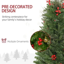 HOMCOM 5ft Pencil Artificial Christmas Tree With Realistic Branches, Red Berries, Auto Open, Green -Outlet Christmas Decor Store homcom 5ft pencil artificial christmas tree with realistic branches red berries auto open green5056534596132 06c MP