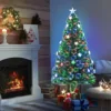 HOMCOM 5FT Prelit Artificial Christmas Tree Fibre Optic Star LED Light Holiday Home Xmas Decoration With LED Light, Green