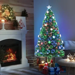 HOMCOM 5FT Prelit Artificial Christmas Tree Fibre Optic Star LED Light Holiday Home Xmas Decoration With LED Light, Green