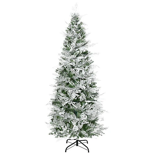 HOMCOM 6 Ft Pencil Snow Flocked Artificial Christmas Tree With Realistic Cypress Branches, Auto Open, Green 2 HOMCOM 6 Ft Pencil Snow Flocked Artificial Christmas Tree With Realistic Cypress Branches, Auto Open, Green - Image 2