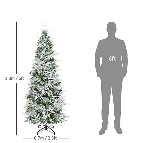 HOMCOM 6 Ft Pencil Snow Flocked Artificial Christmas Tree With Realistic Cypress Branches, Auto Open, Green 3 HOMCOM 6 Ft Pencil Snow Flocked Artificial Christmas Tree With Realistic Cypress Branches, Auto Open, Green - Image 3
