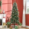 HOMCOM 6 Ft Snow Artificial Christmas Tree With Realistic Branches, Pine Cone, For Indoor Decoration, Green White