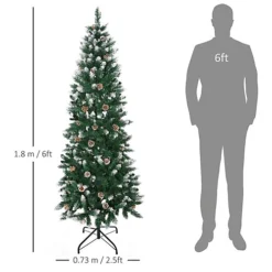 HOMCOM 6 Ft Snow Artificial Christmas Tree With Realistic Branches, Pine Cone, For Indoor Decoration, Green White -Outlet Christmas Decor Store homcom 6 ft snow artificial christmas tree with realistic branches pine cone for indoor decoration green white5056534593797 03c MP