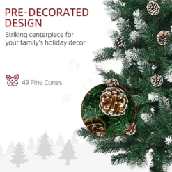 HOMCOM 6 Ft Snow Artificial Christmas Tree With Realistic Branches, Pine Cone, For Indoor Decoration, Green White -Outlet Christmas Decor Store homcom 6 ft snow artificial christmas tree with realistic branches pine cone for indoor decoration green white5056534593797 06c MP