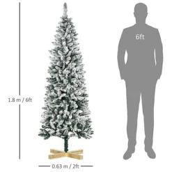 HOMCOM 6 Ft Snow Flocked Artificial Christmas Tree, Xmas Pencil Tree With Realistic Branches, Auto Open, Pinewood Base, Green 6 HOMCOM 6 Ft Snow Flocked Artificial Christmas Tree, Xmas Pencil Tree With Realistic Branches, Auto Open, Pinewood Base, Green -Outlet Christmas Decor Store homcom 6 ft snow flocked artificial christmas tree xmas pencil tree with realistic branches auto open pinewood base green5056534598693 03c MP