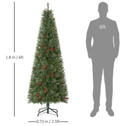 HOMCOM 6ft Pencil Artificial Christmas Tree With Realistic Branches, Red Berries, Auto Open, Green -Outlet Christmas Decor Store homcom 6ft pencil artificial christmas tree with realistic branches red berries auto open green5056534596095 03c MP
