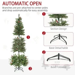 HOMCOM 6ft Pencil Artificial Christmas Tree With Realistic Branches, Red Berries, Auto Open, Green -Outlet Christmas Decor Store homcom 6ft pencil artificial christmas tree with realistic branches red berries auto open green5056534596095 06c MP
