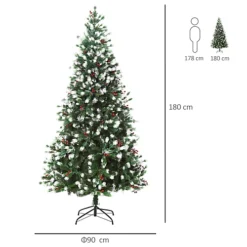HOMCOM 6ft Snow-Dipped Artificial Christmas Tree W/ Red Berries Metal Base Home Season Decoration Holiday Elegant Traditional -Outlet Christmas Decor Store homcom 6ft snow dipped artificial christmas tree w red berries metal base home season decoration holiday elegant traditional5056399113970 03c MP