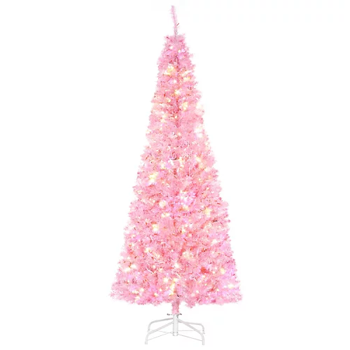HOMCOM 6FT Tall Prelit Pencil Slim Artificial Christmas Tree With Realistic Branches, Warm White LED Lights And Tips, Pink 2 HOMCOM 6FT Tall Prelit Pencil Slim Artificial Christmas Tree With Realistic Branches, Warm White LED Lights And Tips, Pink - Image 2