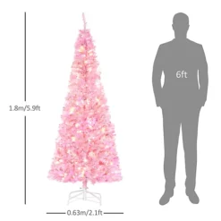 HOMCOM 6FT Tall Prelit Pencil Slim Artificial Christmas Tree With Realistic Branches, Warm White LED Lights And Tips, Pink 6 HOMCOM 6FT Tall Prelit Pencil Slim Artificial Christmas Tree With Realistic Branches, Warm White LED Lights And Tips, Pink -Outlet Christmas Decor Store homcom 6ft tall prelit pencil slim artificial christmas tree with realistic branches warm white led lights and tips pink5056602901493 03c MP