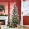 HOMCOM 7 Ft Pencil Snow Flocked Artificial Christmas Tree With Realistic Cypress Branches, Auto Open, Green