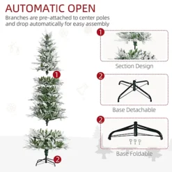 HOMCOM 7 Ft Pencil Snow Flocked Artificial Christmas Tree With Realistic Cypress Branches, Auto Open, Green -Outlet Christmas Decor Store homcom 7 ft pencil snow flocked artificial christmas tree with realistic cypress branches auto open green5056534596699 06c MP