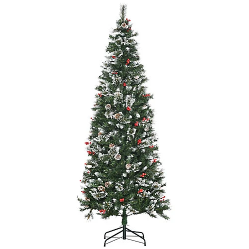 HOMCOM 7 Ft Snow Dipped Artificial Christmas Tree Slim Pencil Xmas Tree With Realistic Branches, Pine Cones, Auto Open, Green 2 HOMCOM 7 Ft Snow Dipped Artificial Christmas Tree Slim Pencil Xmas Tree With Realistic Branches, Pine Cones, Auto Open, Green - Image 2