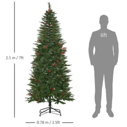 HOMCOM 7ft Pencil Artificial Christmas Tree With Realistic Branches, Red Berries, Auto Open, Green -Outlet Christmas Decor Store homcom 7ft pencil artificial christmas tree with realistic branches red berries auto open green5056534596057 03c MP