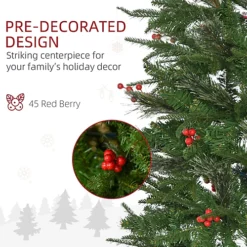 HOMCOM 7ft Pencil Artificial Christmas Tree With Realistic Branches, Red Berries, Auto Open, Green -Outlet Christmas Decor Store homcom 7ft pencil artificial christmas tree with realistic branches red berries auto open green5056534596057 06c MP