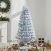 HOMCOM Artificial Fibre Optic Christmas Tree Seasonal Decoration W/ 21 LED Lights Pre-Lit Easy Store 5FT White Blue