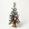 Homescapes Small Frosted Decorative Christmas Tree With Red Baubles And Berries