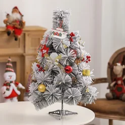 Livingandhome White Mini Pine Needle Flocking Christmas Tree Tabletop Ornament With LED Light -Outlet Christmas Decor Store livingandhome white mini pine needle flocking christmas tree tabletop ornament with led light0735940276047 03c MP