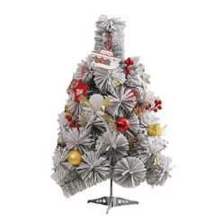 Livingandhome White Mini Pine Needle Flocking Christmas Tree Tabletop Ornament With LED Light -Outlet Christmas Decor Store livingandhome white mini pine needle flocking christmas tree tabletop ornament with led light0735940276047 04c MP