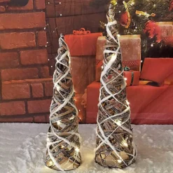 Netagon Christmas 2 Piece Light Up Circular Cone Pyramids Tree Ornament With LED Fairy Lights