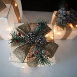 Netagon Set Of 3 Under Christmas Tree Festive Battery Operated LED Light Up Presents Gift Boxes- White & Beige -Outlet Christmas Decor Store netagon set of 3 under christmas tree festive battery operated led light up presents gift boxes white beige5053985327759 03c MP