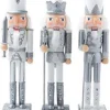 Nutcracker Christmas Wood Soldier 30cm/11.8in King Drum Ornament Glitter Royal Jacket Figures Crown Table Top Xmas Silver