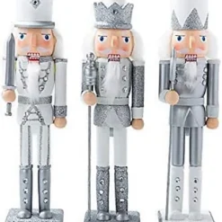 Nutcracker Christmas Wood Soldier 30cm/11.8in King Drum Ornament Glitter Royal Jacket Figures Crown Table Top Xmas Silver