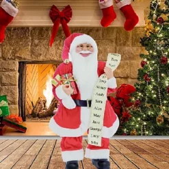 Red Traditional Standing Father Christmas With Glasses Santa Figurine 60cm