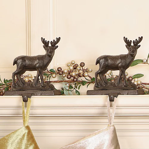 Set Of 2 Cast Iron Reindeer Christmas Stocking Holders 1 Set Of 2 Cast Iron Reindeer Christmas Stocking Holders