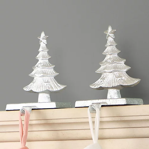 Set Of 2 Cast Iron Silver Christmas Tree Stocking Holders 1 Set Of 2 Cast Iron Silver Christmas Tree Stocking Holders
