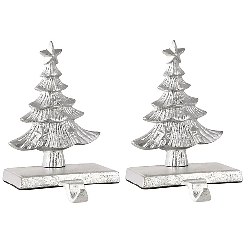 Set Of 2 Cast Iron Silver Christmas Tree Stocking Holders 2 Set Of 2 Cast Iron Silver Christmas Tree Stocking Holders - Image 2