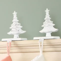 Set Of 2 Cast Iron White Christmas Tree Stocking Holders