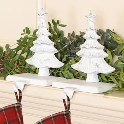 Set Of 2 Cast Iron White Christmas Tree Stocking Holders -Outlet Christmas Decor Store set of 2 cast iron white christmas tree stocking holders5060964608501 03c MP