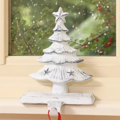 Set Of 2 Cast Iron White Christmas Tree Stocking Holders -Outlet Christmas Decor Store set of 2 cast iron white christmas tree stocking holders5060964608501 04c MP