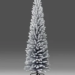 Shatchi 7ft Artificial Slim Christmas Pencil Tree Snow Flocked With Metal Stand