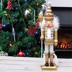 St Helens Home And Garden Gold & White Nutcracker With Staff Christmas Decoration Ornament