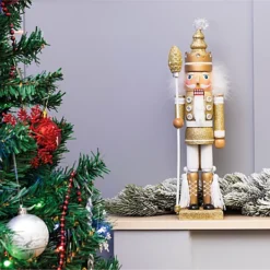 St Helens Home And Garden Gold & White Nutcracker With Staff Christmas Decoration Ornament -Outlet Christmas Decor Store st helens home and garden gold white nutcracker with staff christmas decoration ornament5021196820185 03c MP