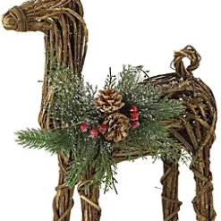 Standing Twig Reindeer Ornament With Pinecones, Berries & Faux Greenery - Home Festive Christmas Decoration - H56 X W33 X D14cm