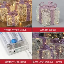The Christmas Workshop 70839 Set Of 3 Light-Up Christmas Boxes With 65 LED's & Pink Bow -Outlet Christmas Decor Store the christmas workshop 70839 set of 3 light up christmas boxes with 65 led s pink bow5025301708399 03c MP